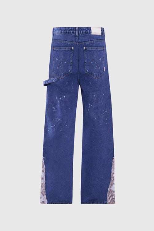 Tapestry Pattern Flared Denim Jeans