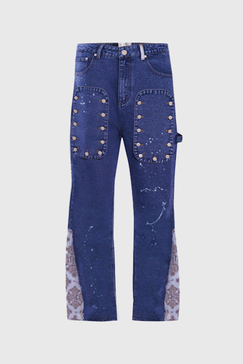 Tapestry Pattern Flared Denim Jeans