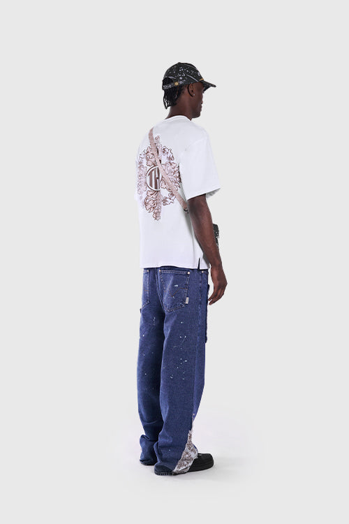 Tapestry Pattern Flared Denim Jeans