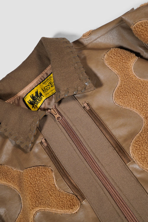 Faux Fur Vegan Leather Camouflage Jacket