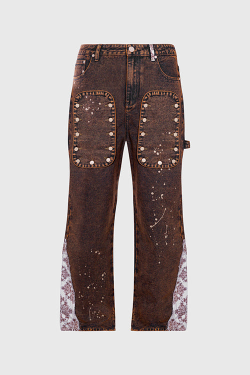 Tapestry Pattern Flared Denim Jeans