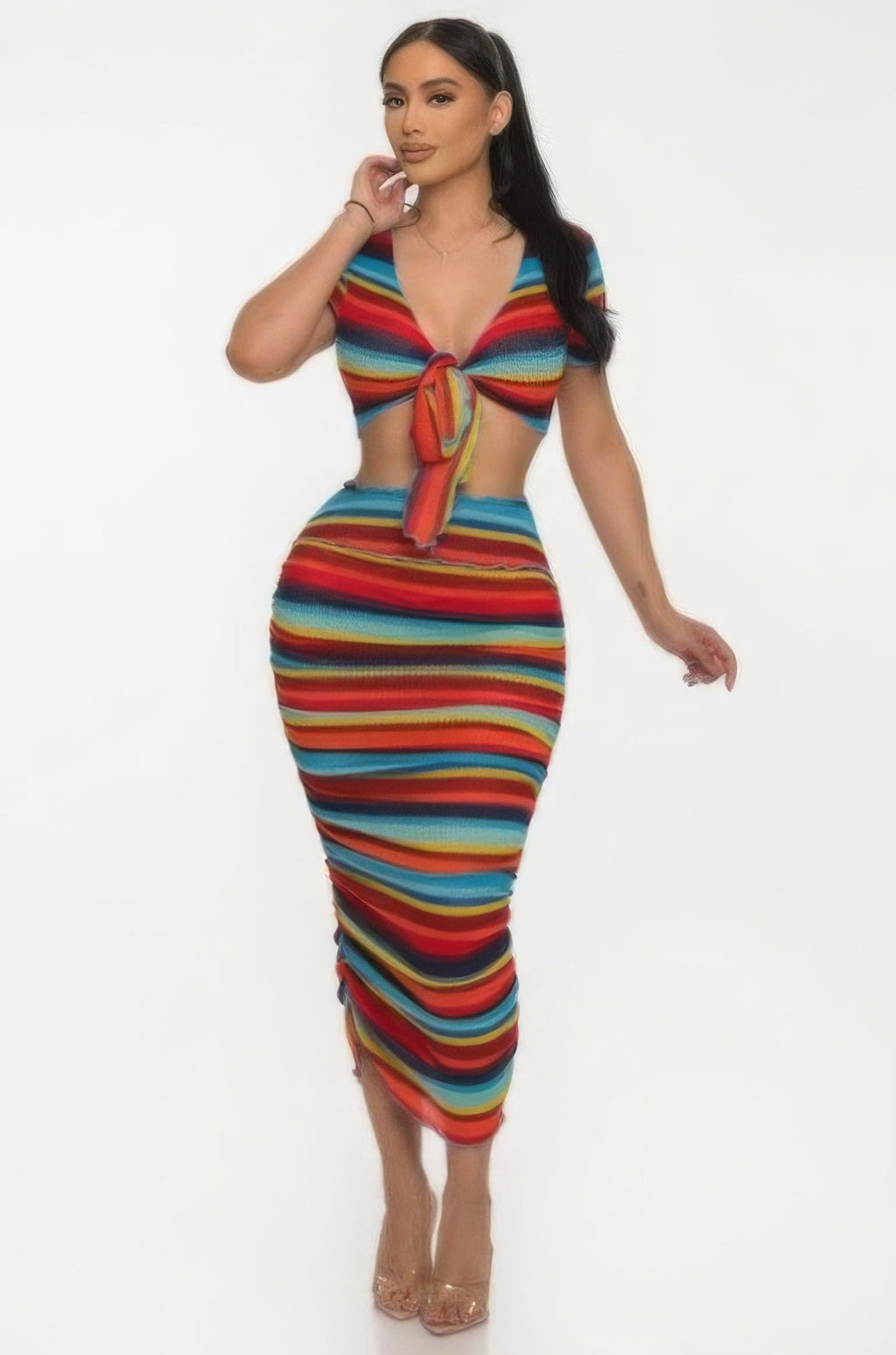 “Stripe Me Down” Blue Multi Skirt Set