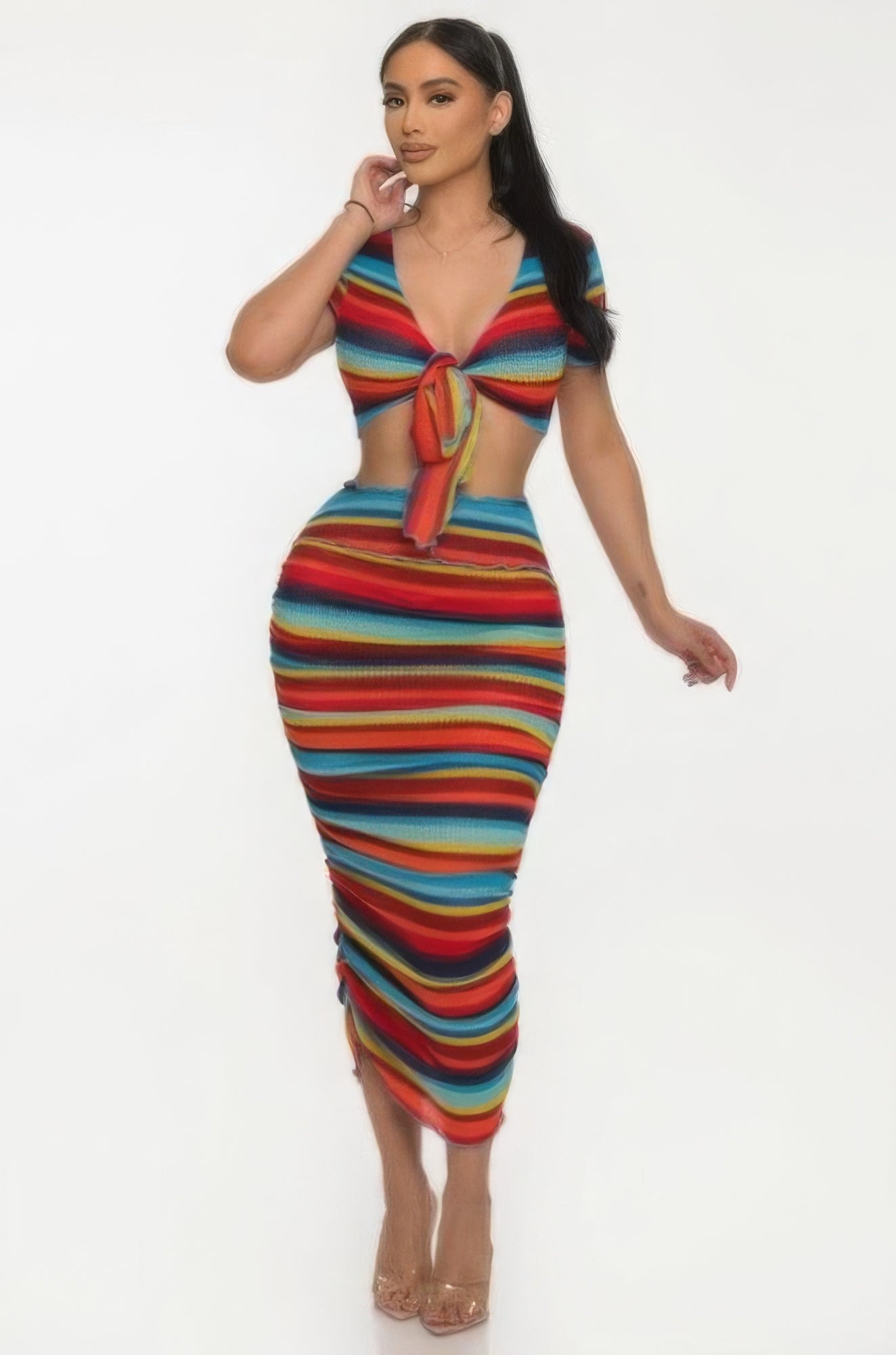 “Stripe Me Down” Blue Multi Skirt Set