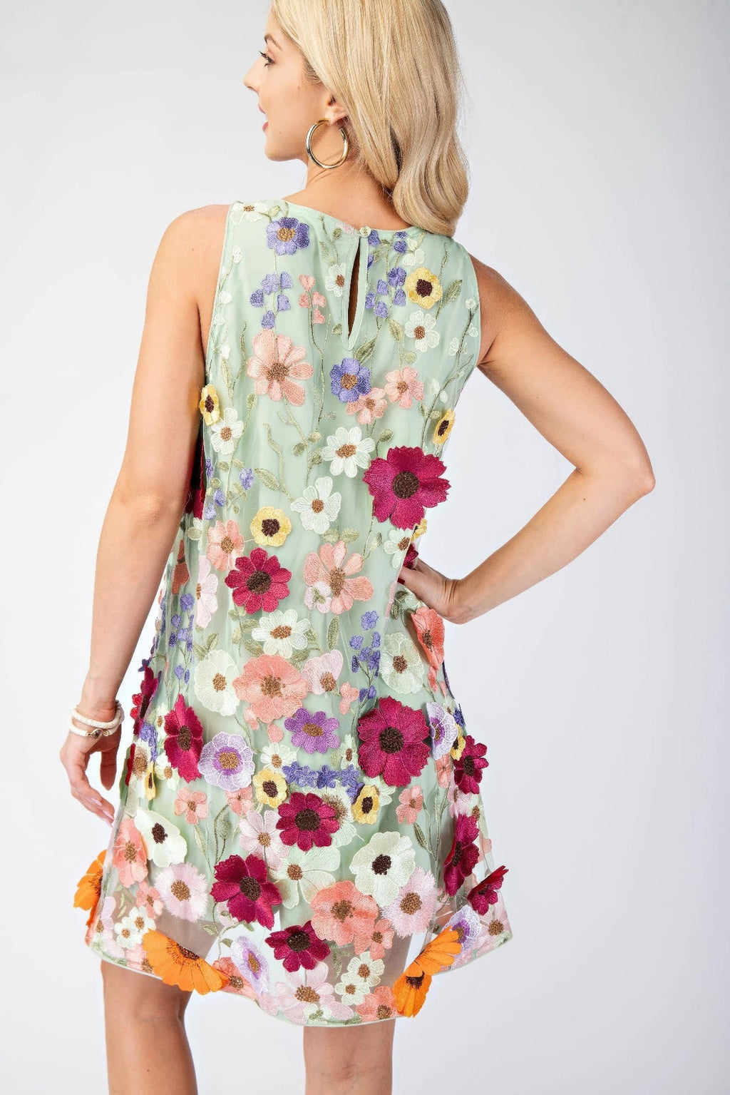 3d Floral Embroidered Sleeveless Mini Dress