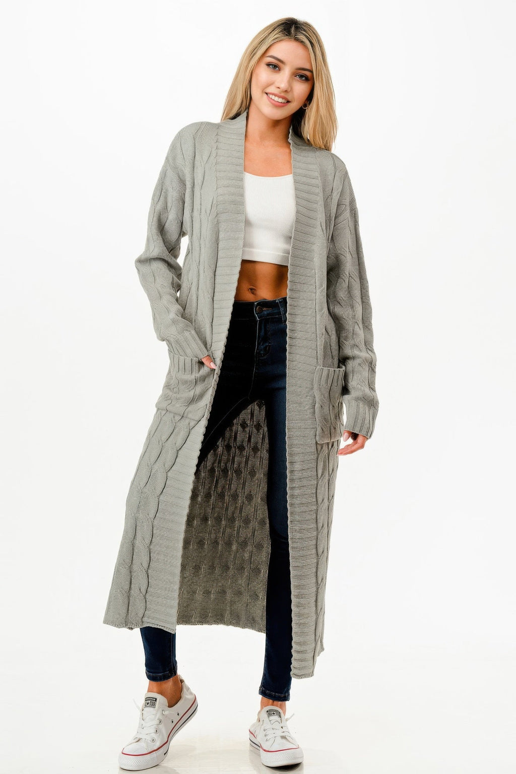 Cable Sweater Long Cardigan