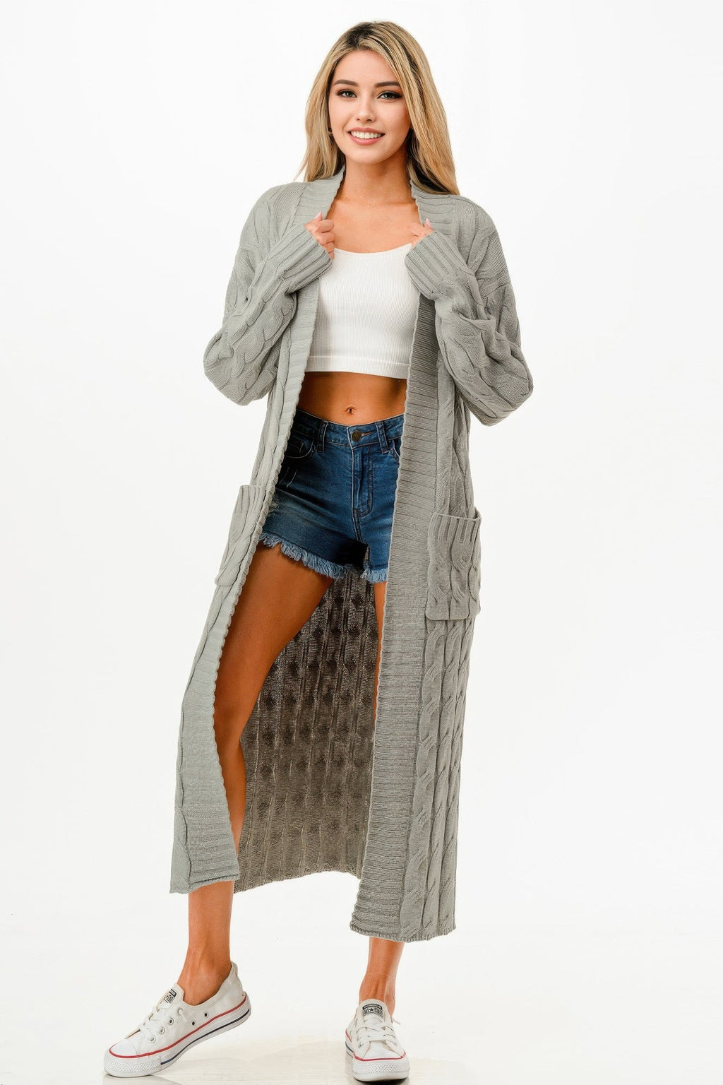 Cable Sweater Long Cardigan