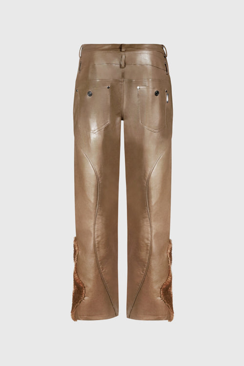 Faux Fur Vegan Leather Double Jeans