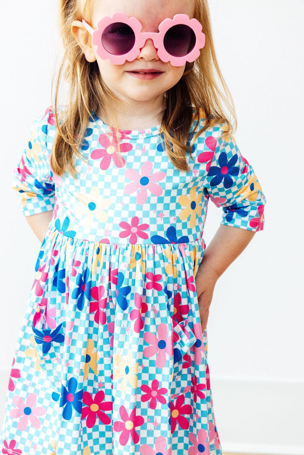 Crazy Daisy 3/4 Sleeve Pocket Twirl Dress