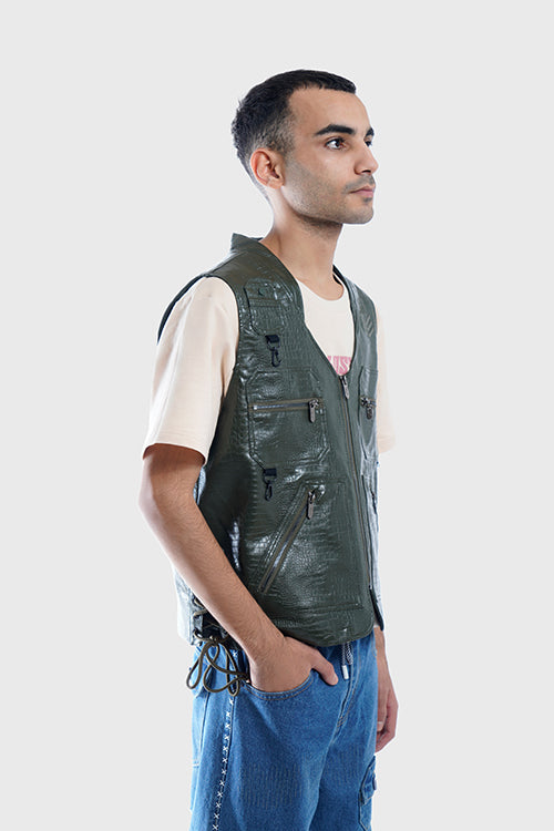 Crocodile Skin Fisherman Utility Vest