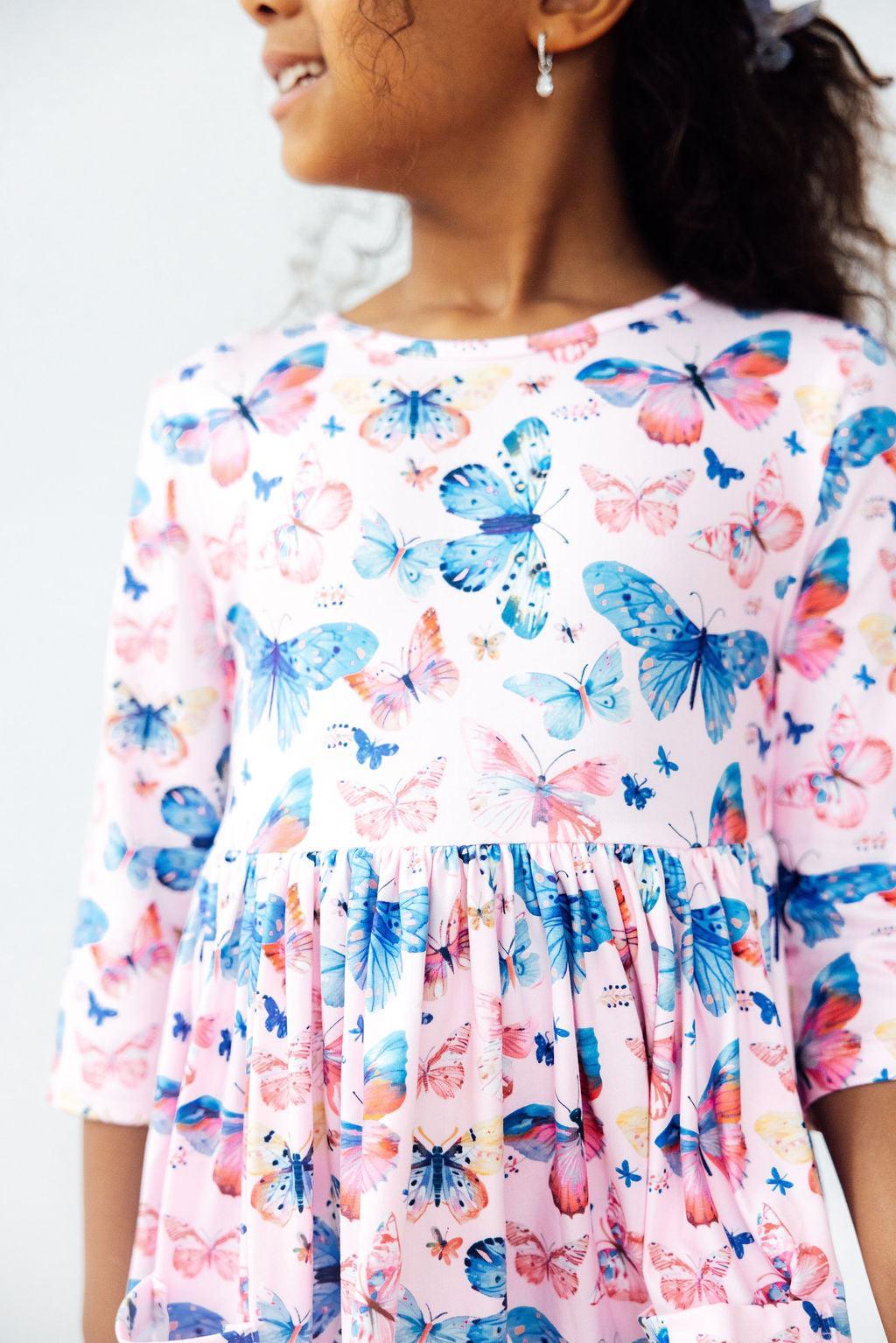 Little Flutters 3/4 Sleeve Pocket Twirl Dress