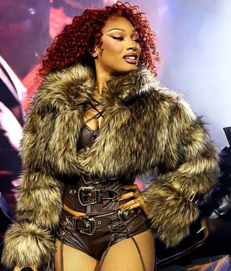 Megan Thee 2025 Coachella Valley Music and Arts Festival Fur Jacket