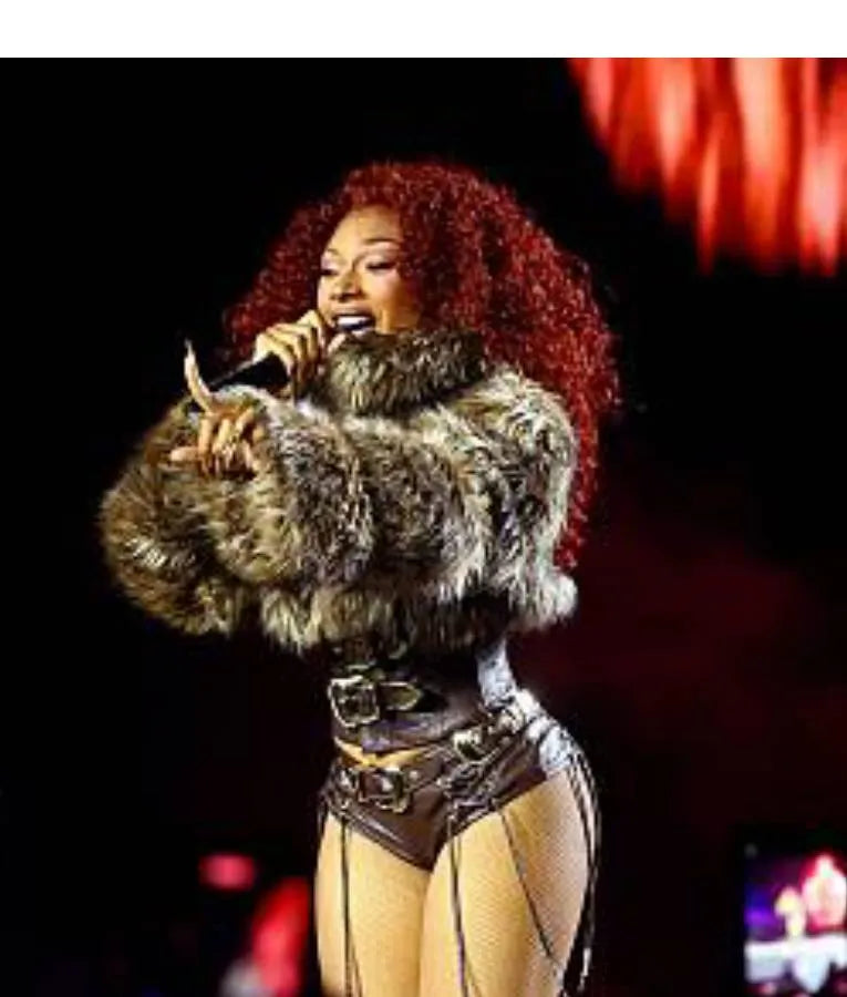 Megan Thee 2025 Coachella Valley Music and Arts Festival Fur Jacket