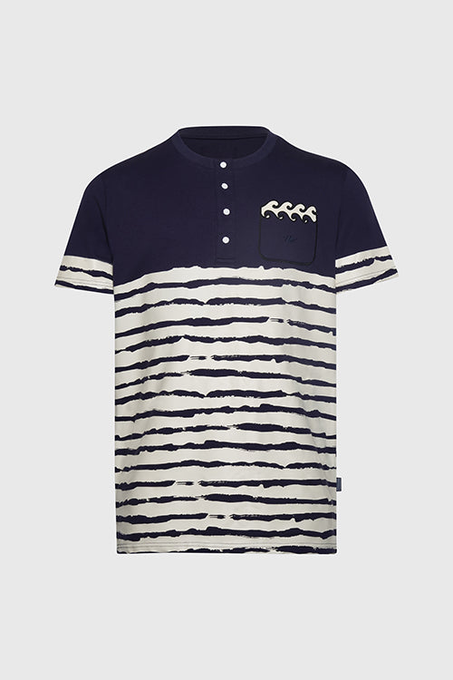 Striped Waves Henley Pocket Tee