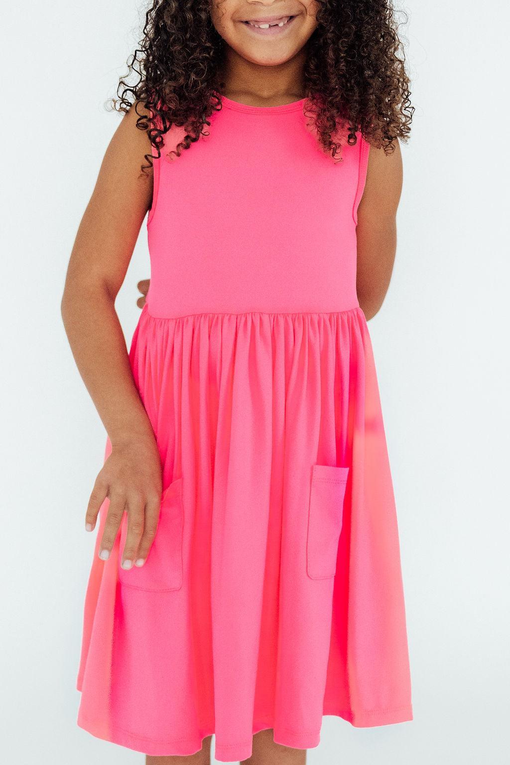 Neon Pink Tank Pocket Twirl Dress