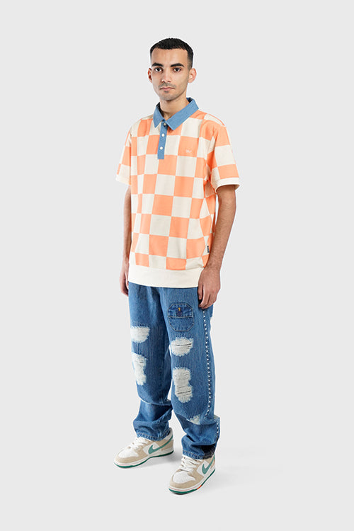 Denim Collar Checkered Polo