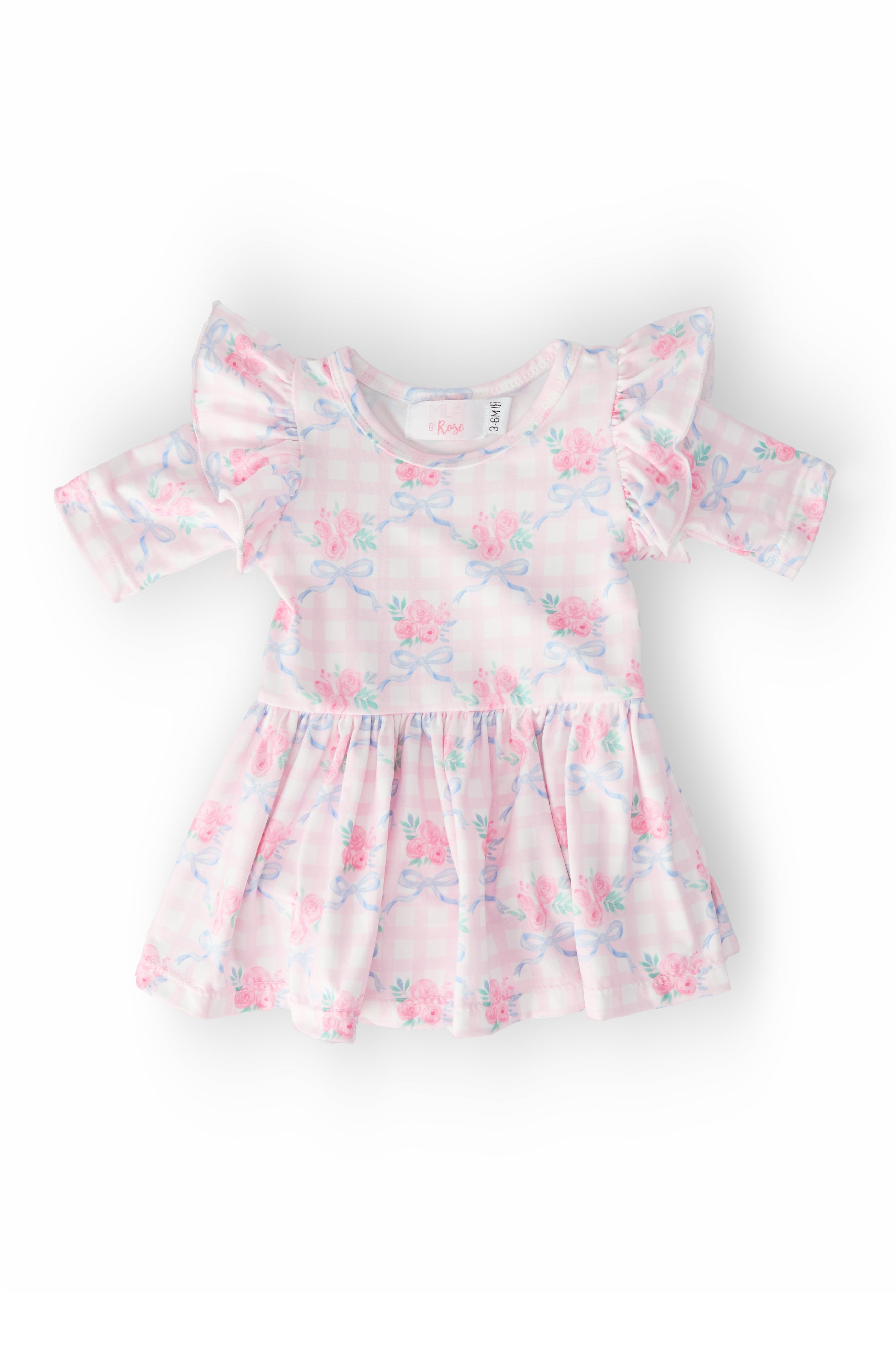 Ribbons & Roses 3/4 Sleeve Flutter Twirl Bodysuit
