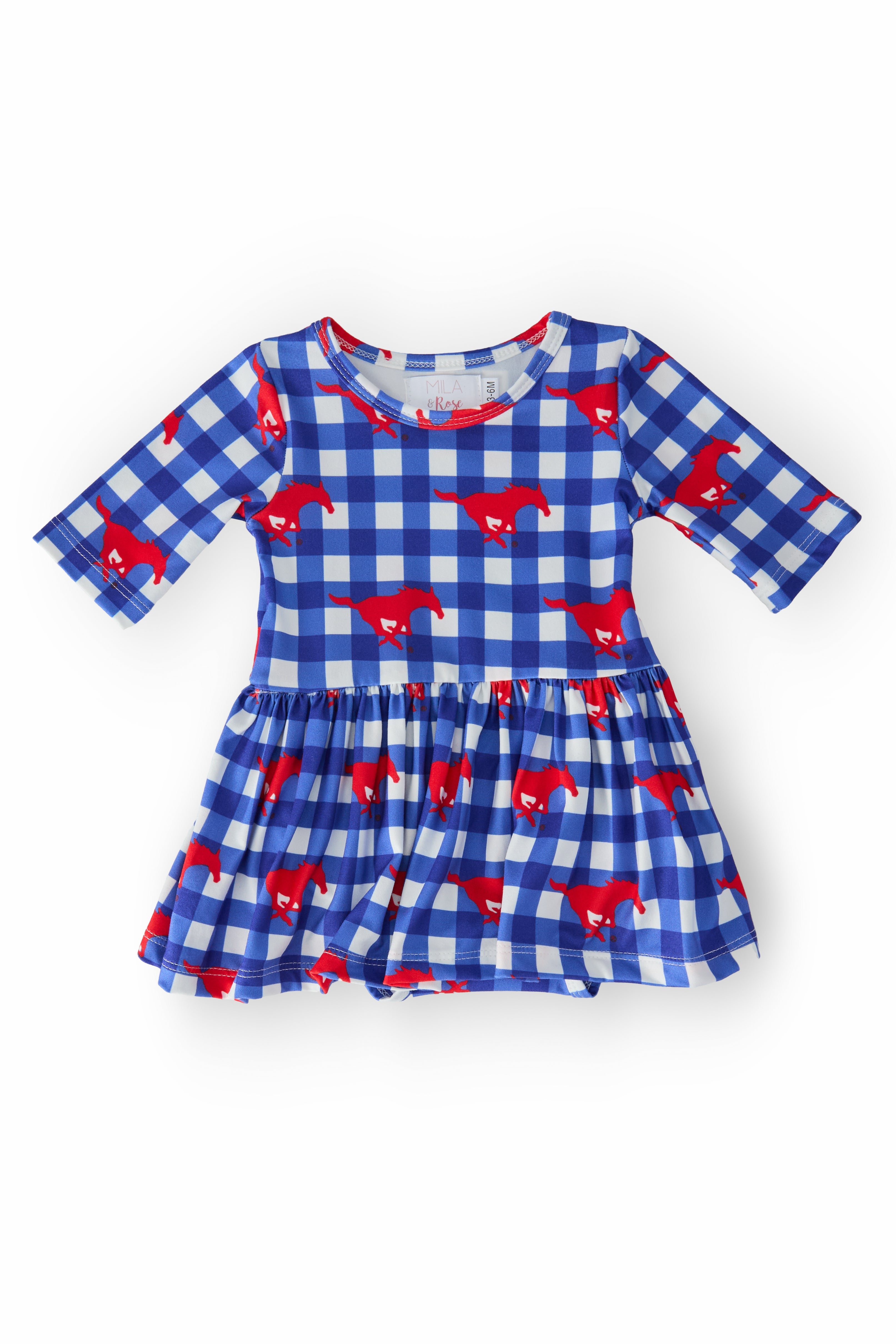 SMU Plaid Mustang 3/4 Sleeve Twirl Bodysuit