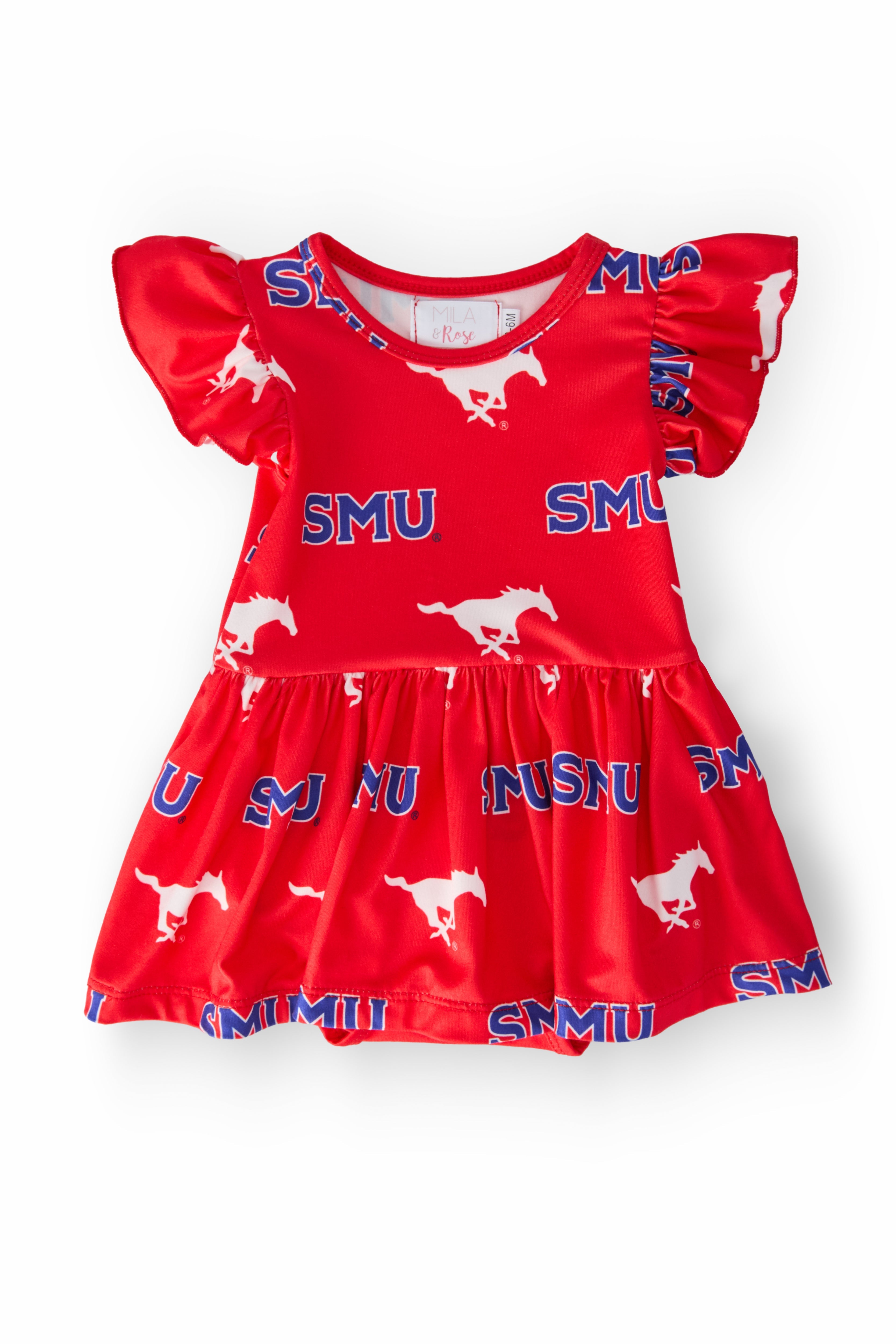 SMU Red Mustang Flutter Twirl Bodysuit