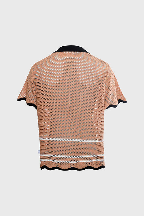 Racket Club Crochet Knit Short-Sleeve Button-Up Shirt