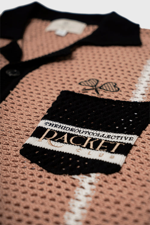 Racket Club Crochet Knit Short-Sleeve Button-Up Shirt
