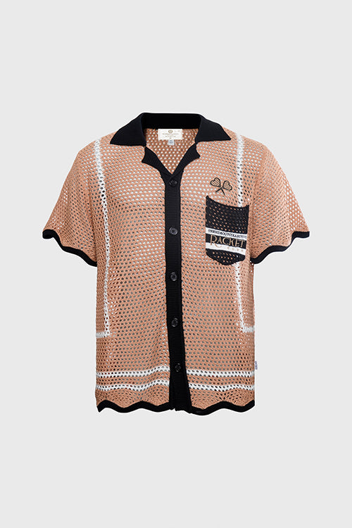 Racket Club Crochet Knit Short-Sleeve Button-Up Shirt