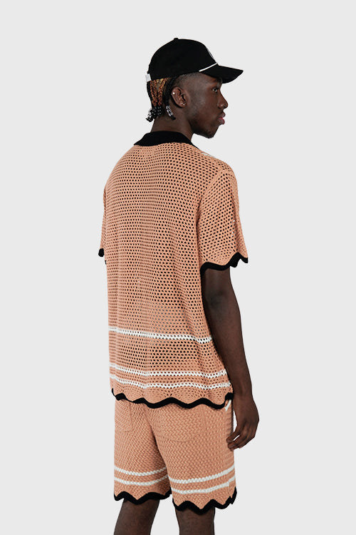Racket Club Crochet Knit Short-Sleeve Button-Up Shirt