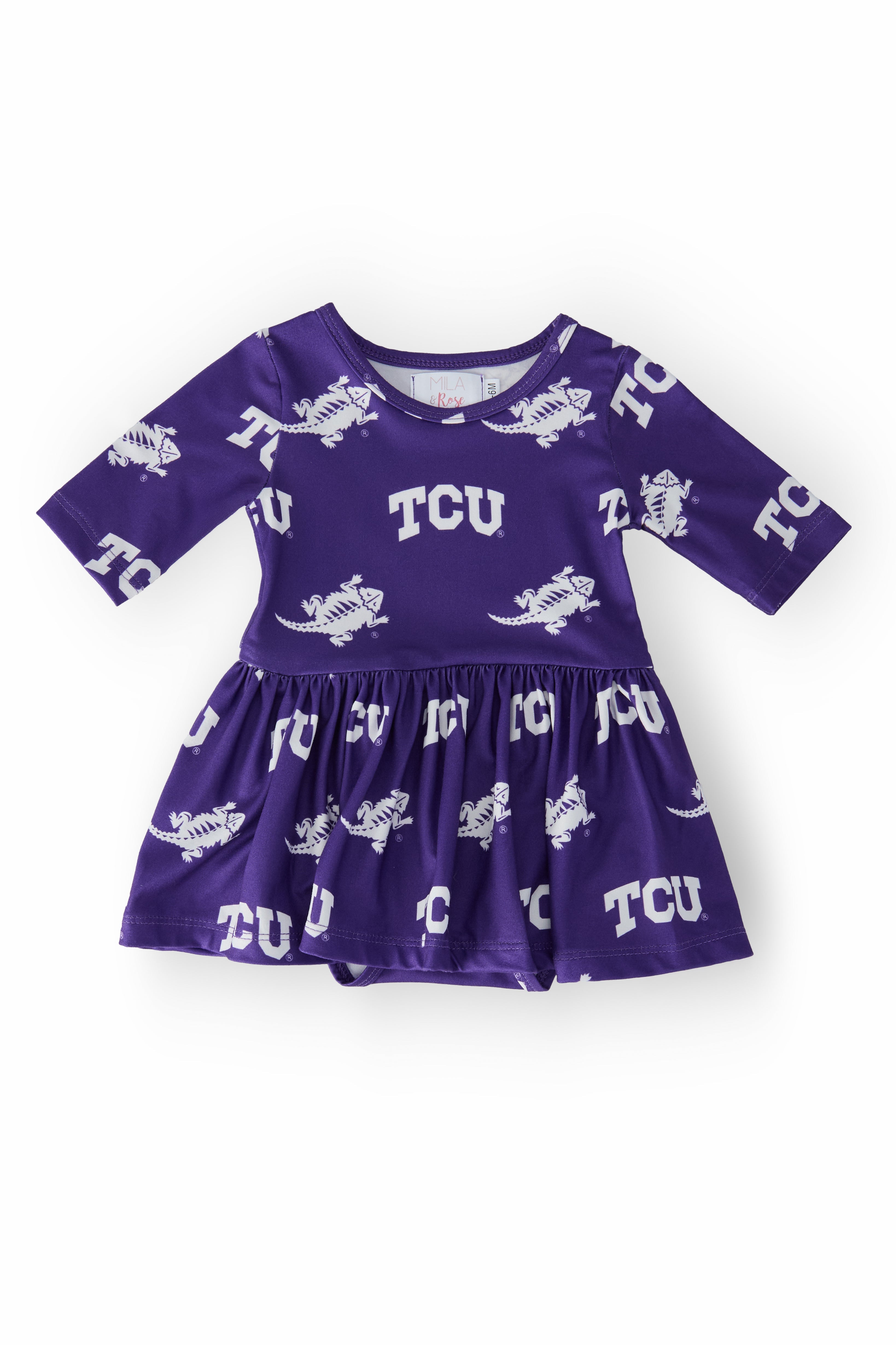 TCU Purple Frog 3/4 Sleeve Twirl Bodysuit