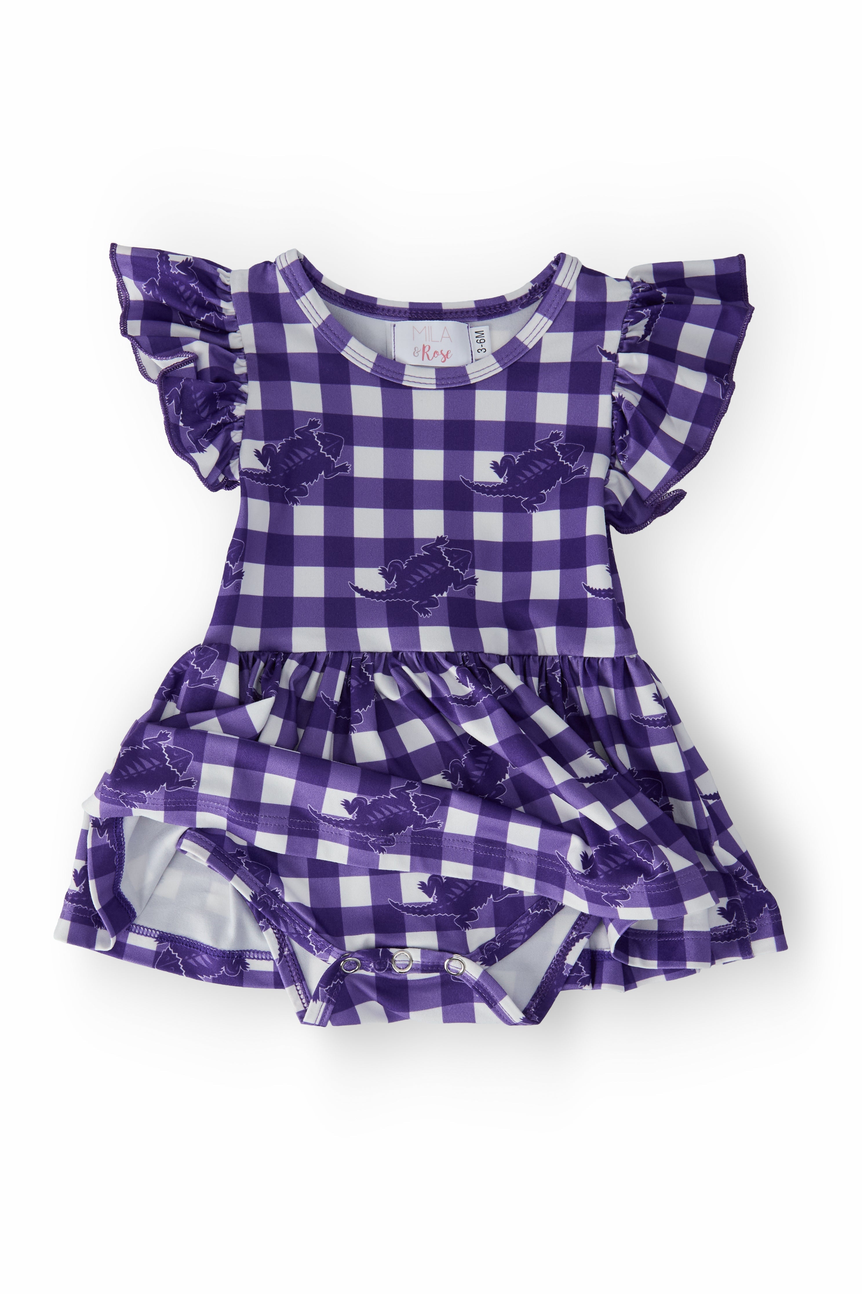 TCU Plaid Frog Flutter Twirl Bodysuit