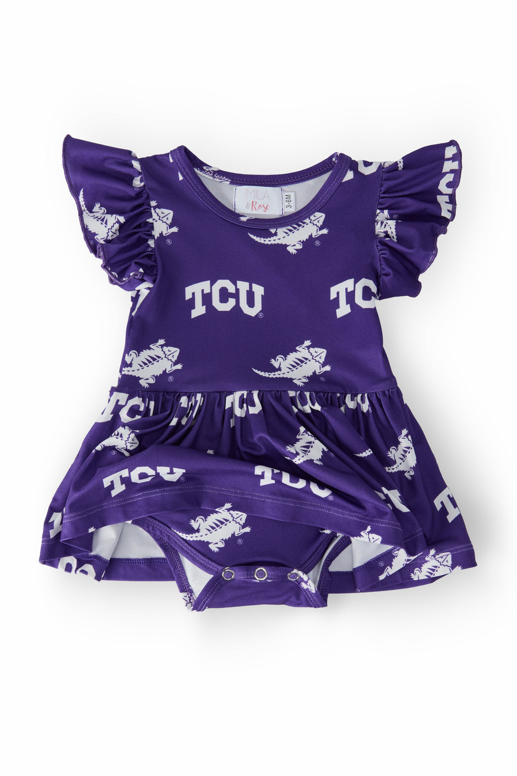 TCU Purple Frog Flutter Twirl Bodysuit