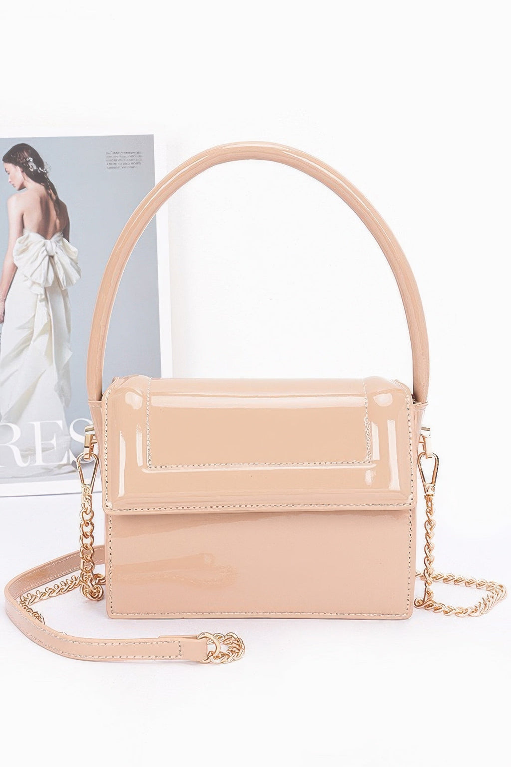 Enamel Top Handle Flap Bag