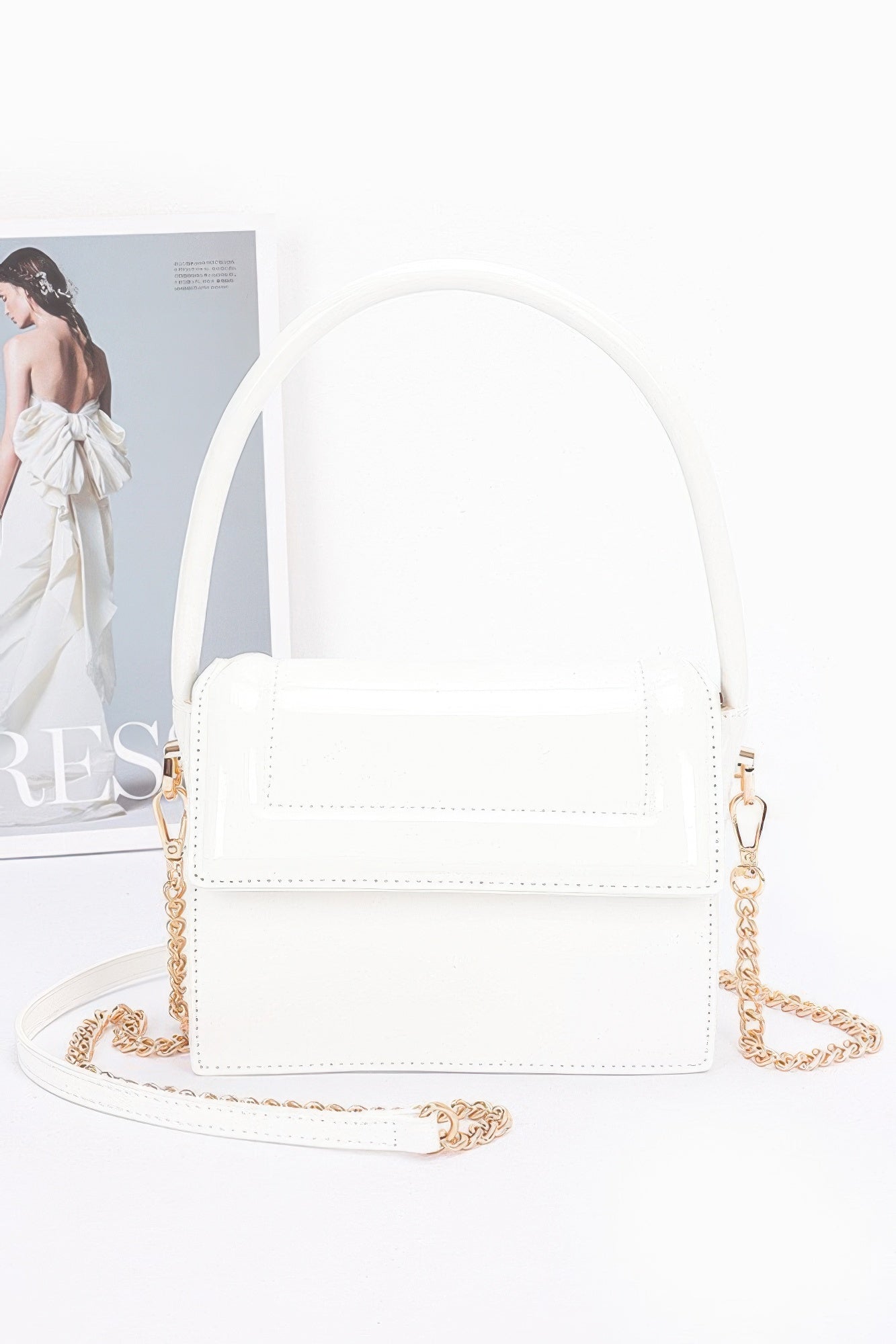 Enamel Top Handle Flap Bag