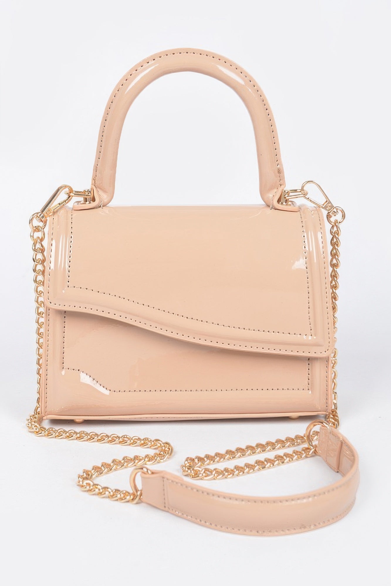 Enamel Faux Leather Top Handle Bag