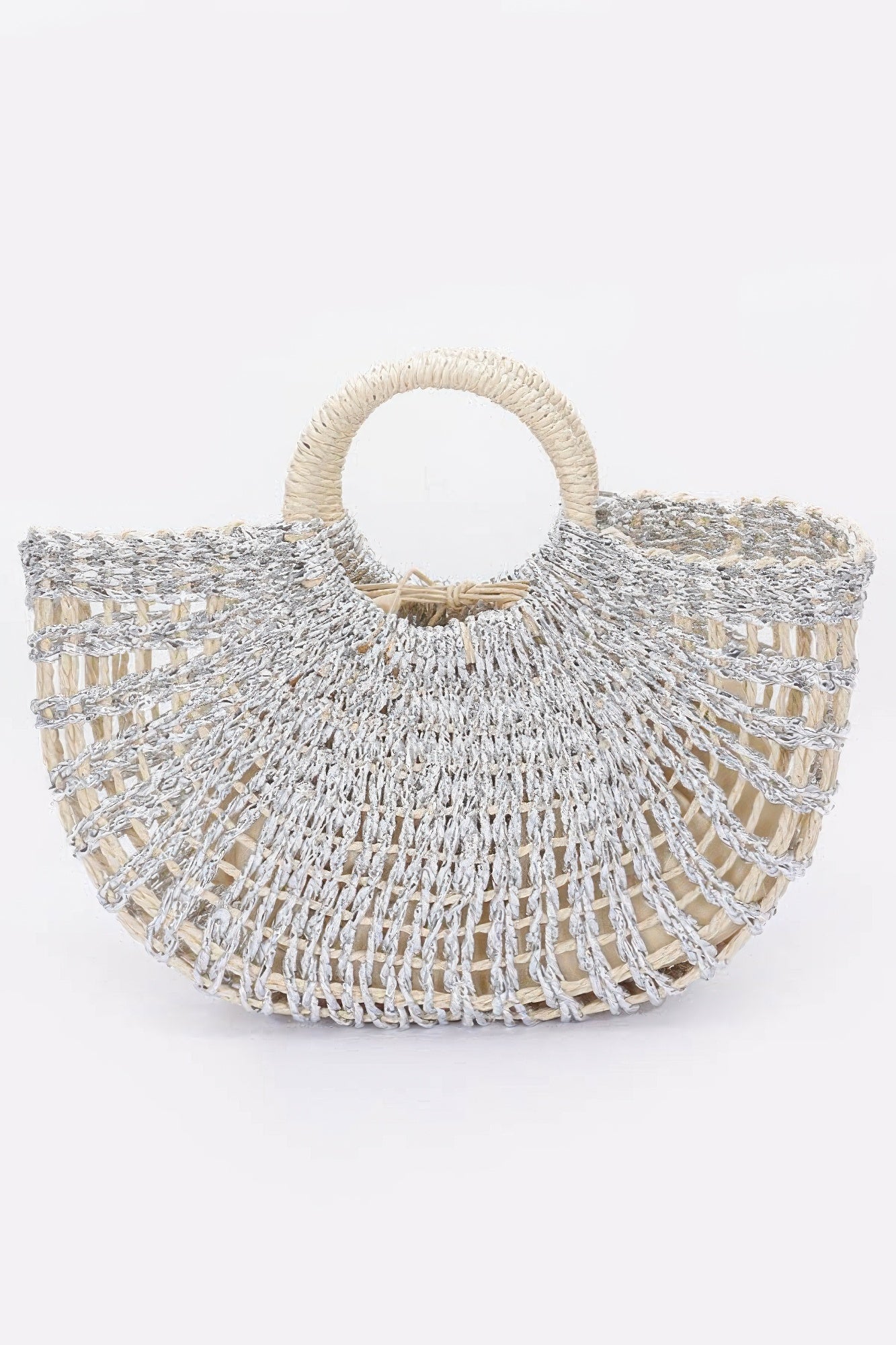 Metallic Faux Straw Tote Bag W Pouch