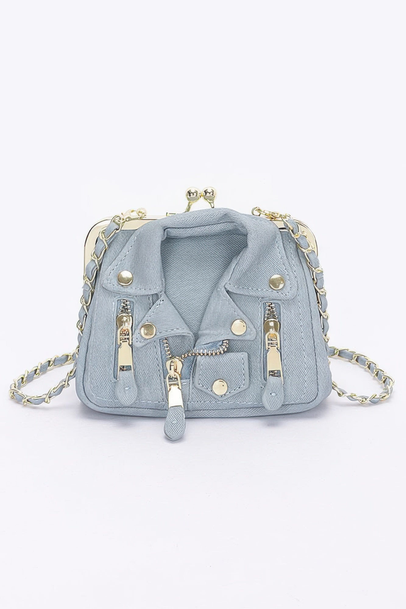 Faux Denim Leather Jacket Style Crossbody Bag