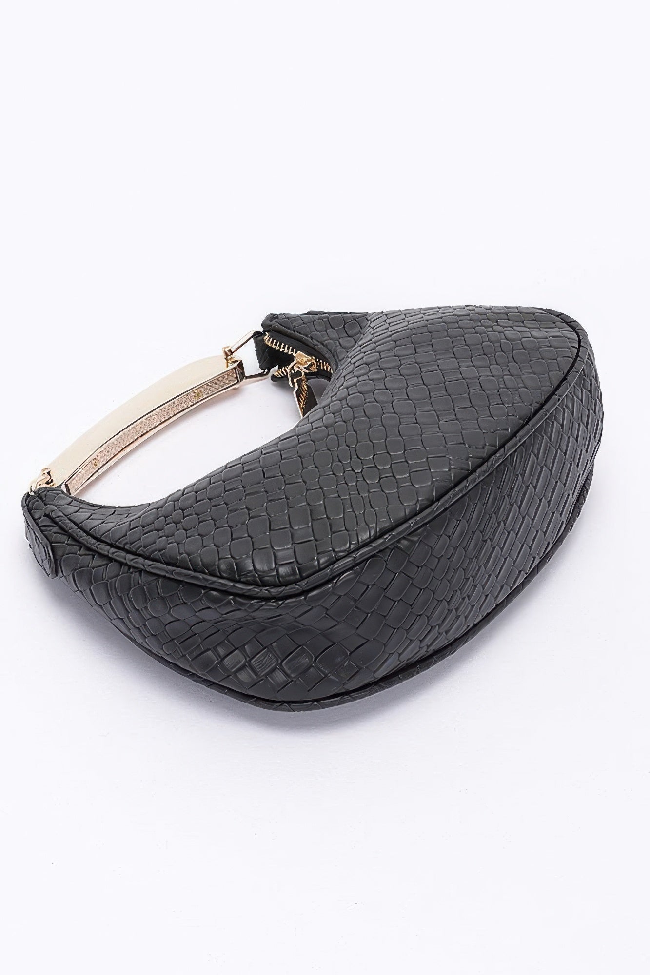 Embossed Faux Leather Metal Handle Bag