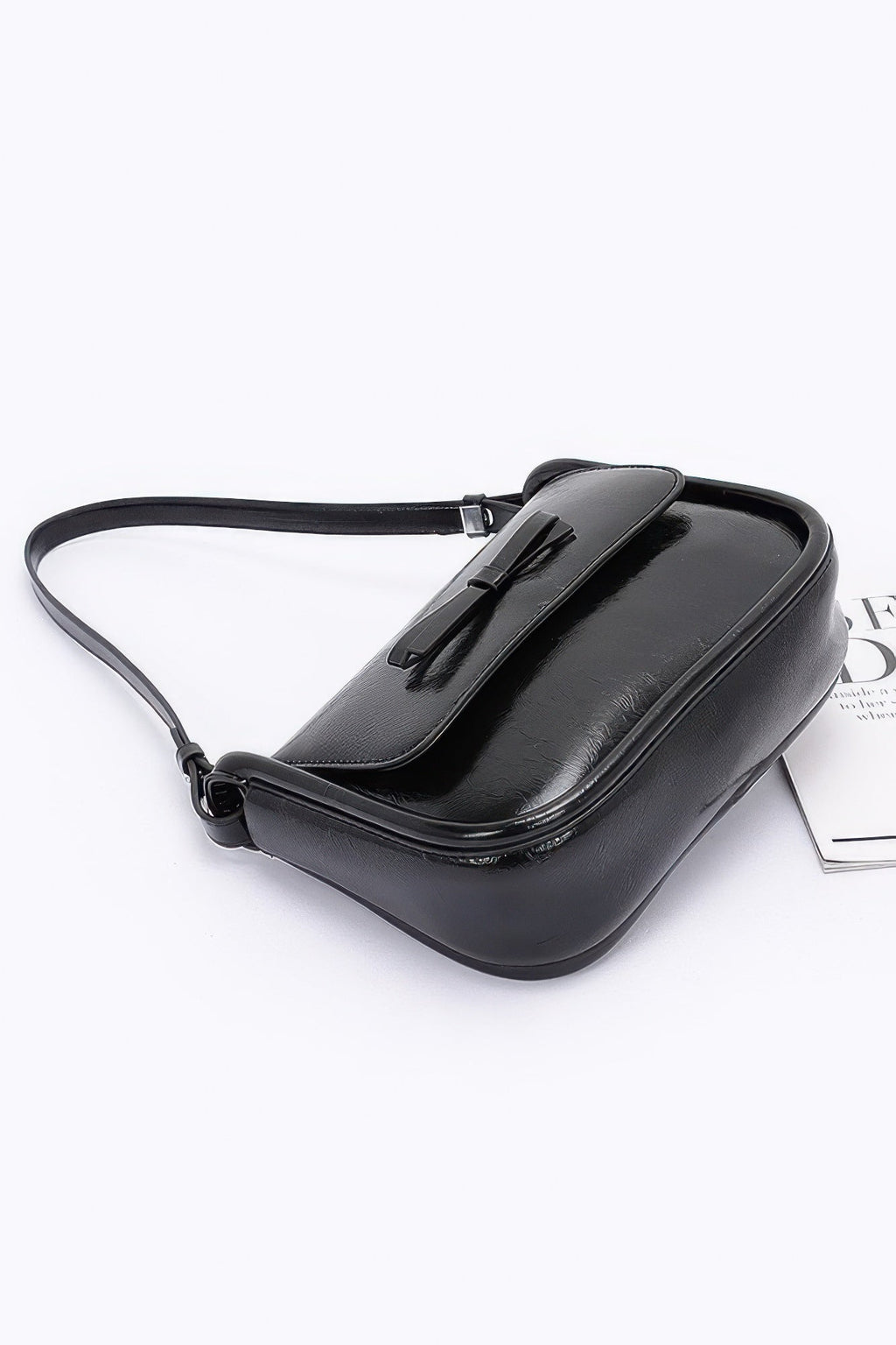 Faux Leather Bow Flap Bag