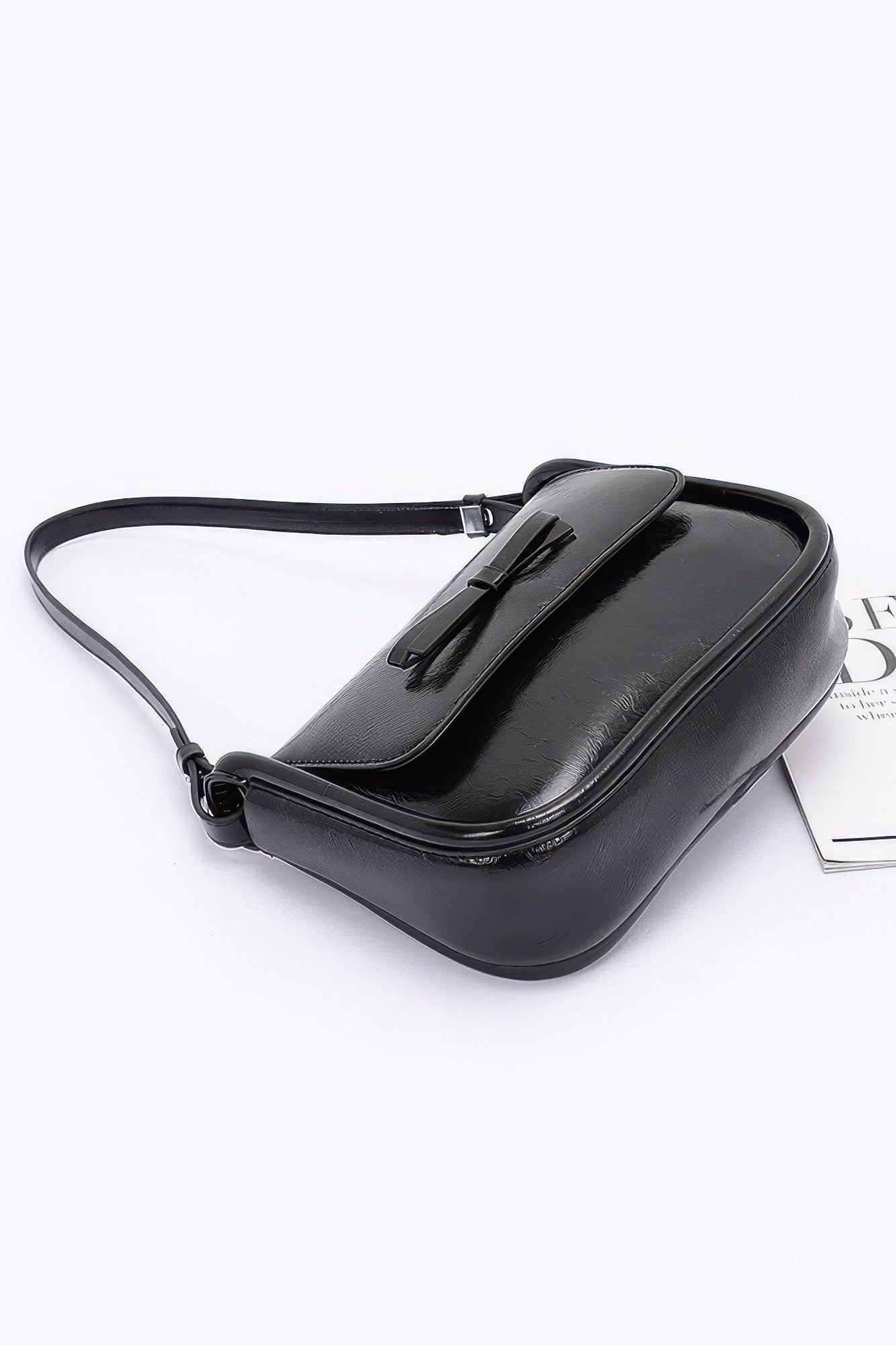 Faux Leather Bow Flap Bag