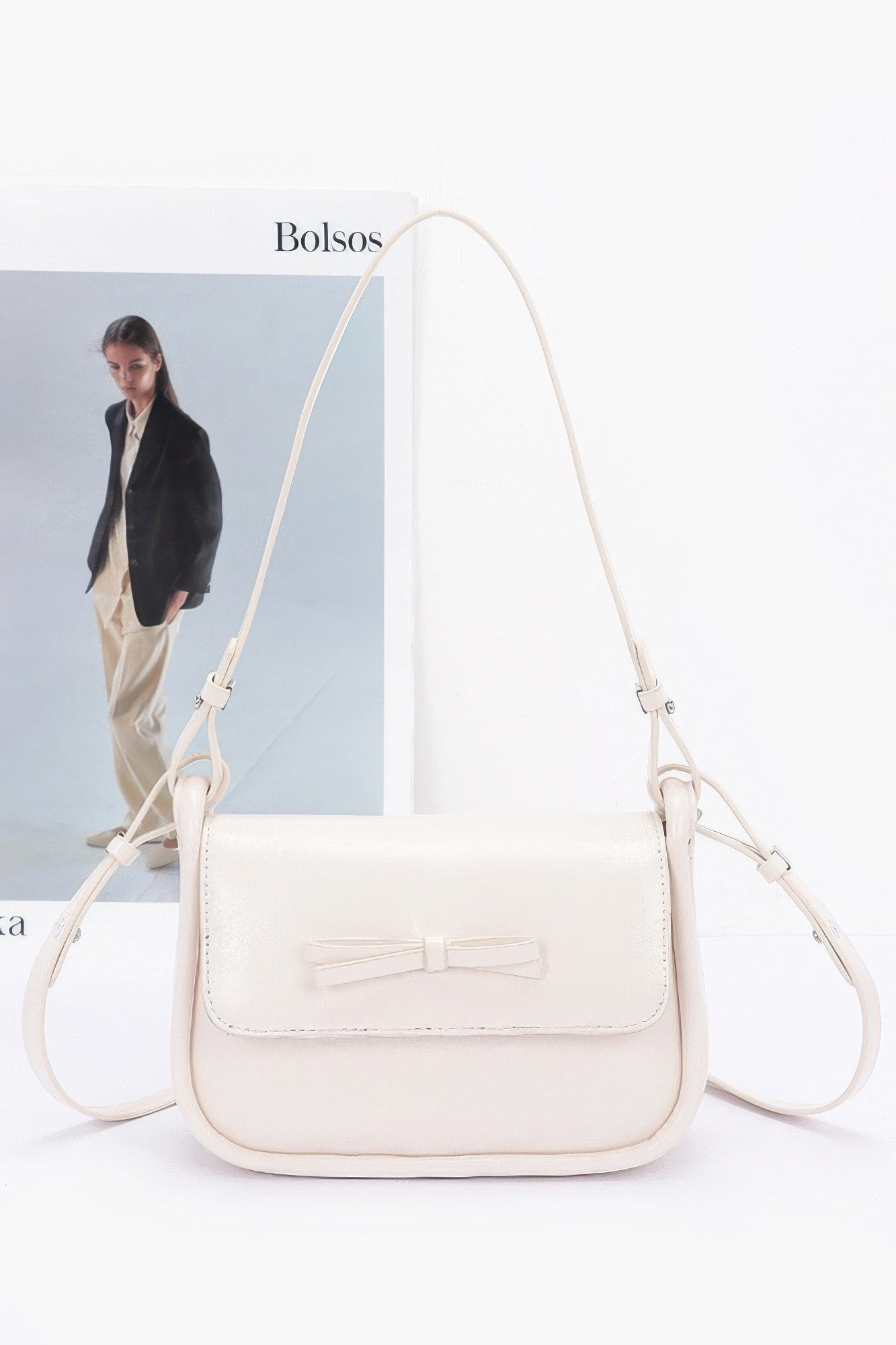 Faux Leather Bow Flap Bag