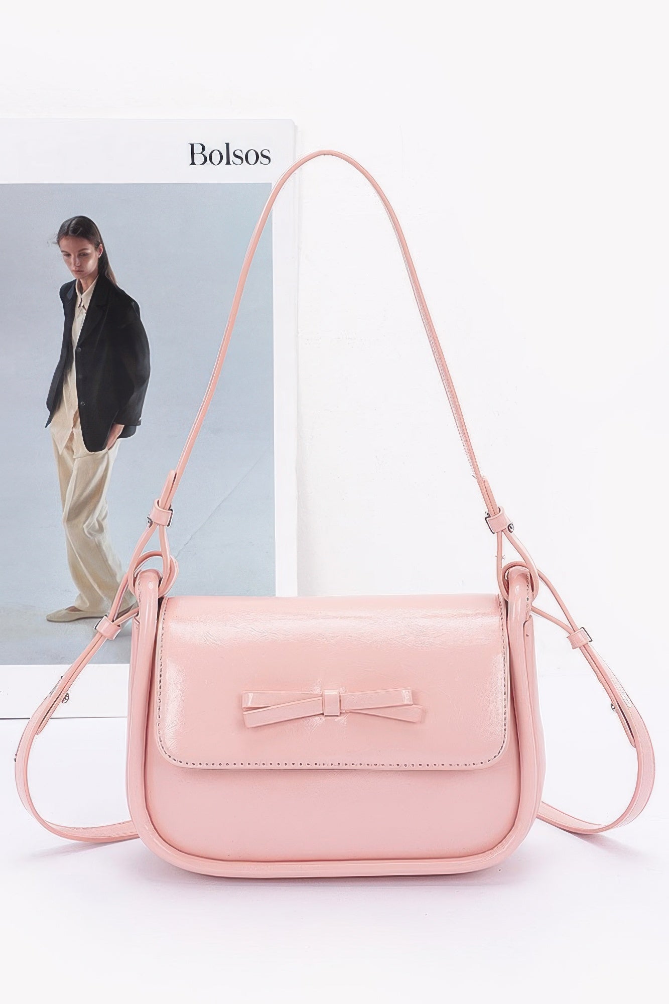 Faux Leather Bow Flap Bag