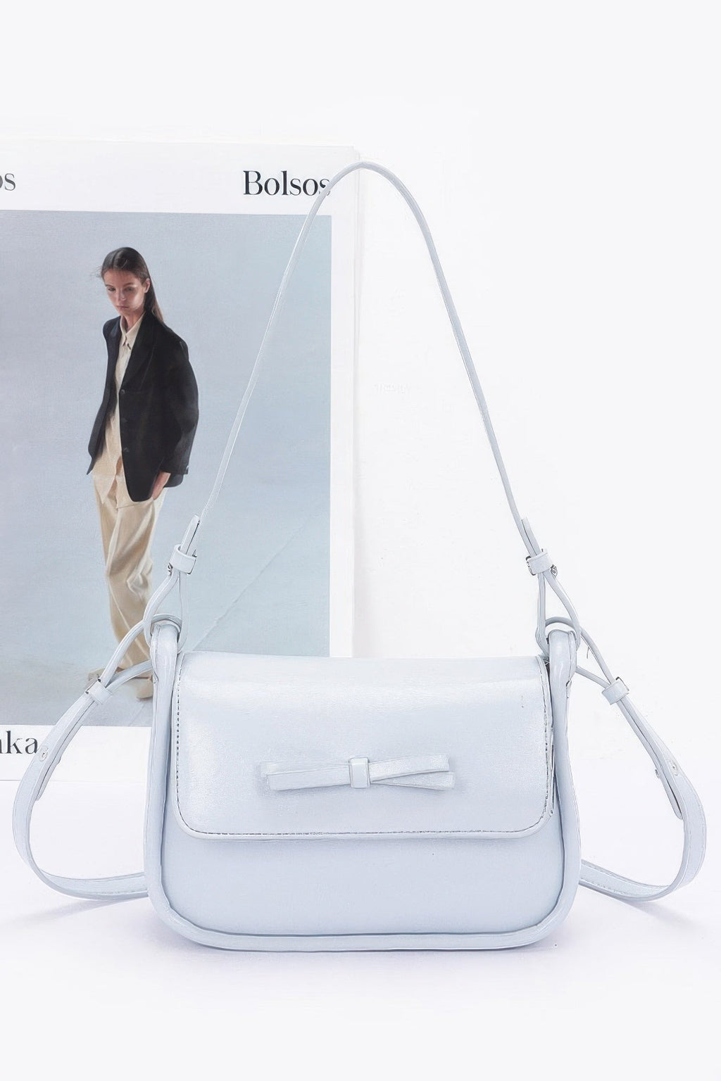 Faux Leather Bow Flap Bag