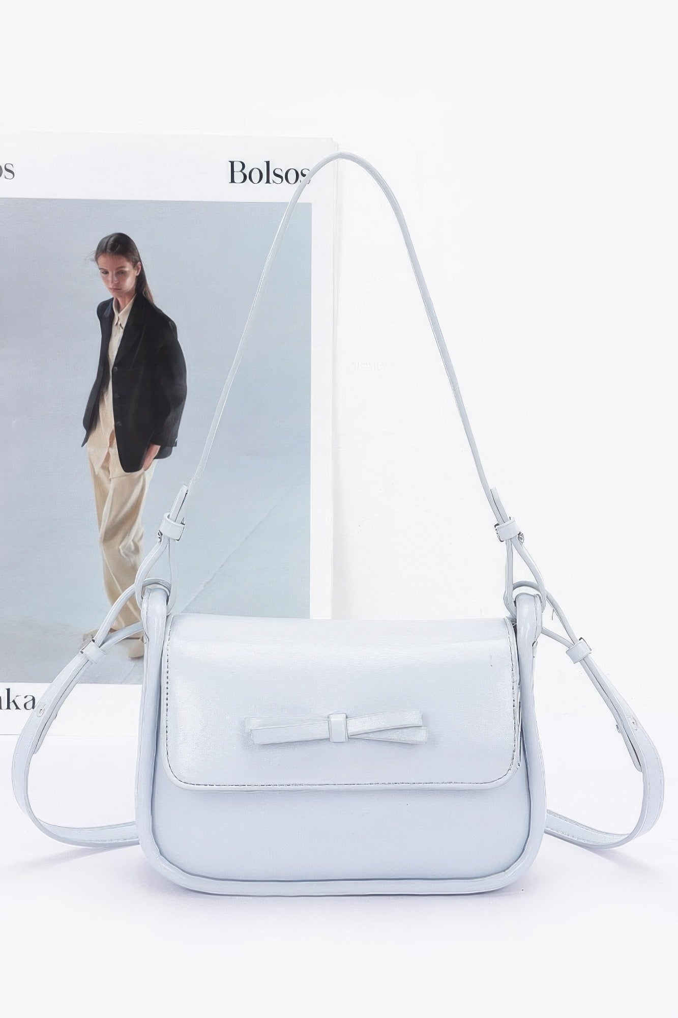 Faux Leather Bow Flap Bag