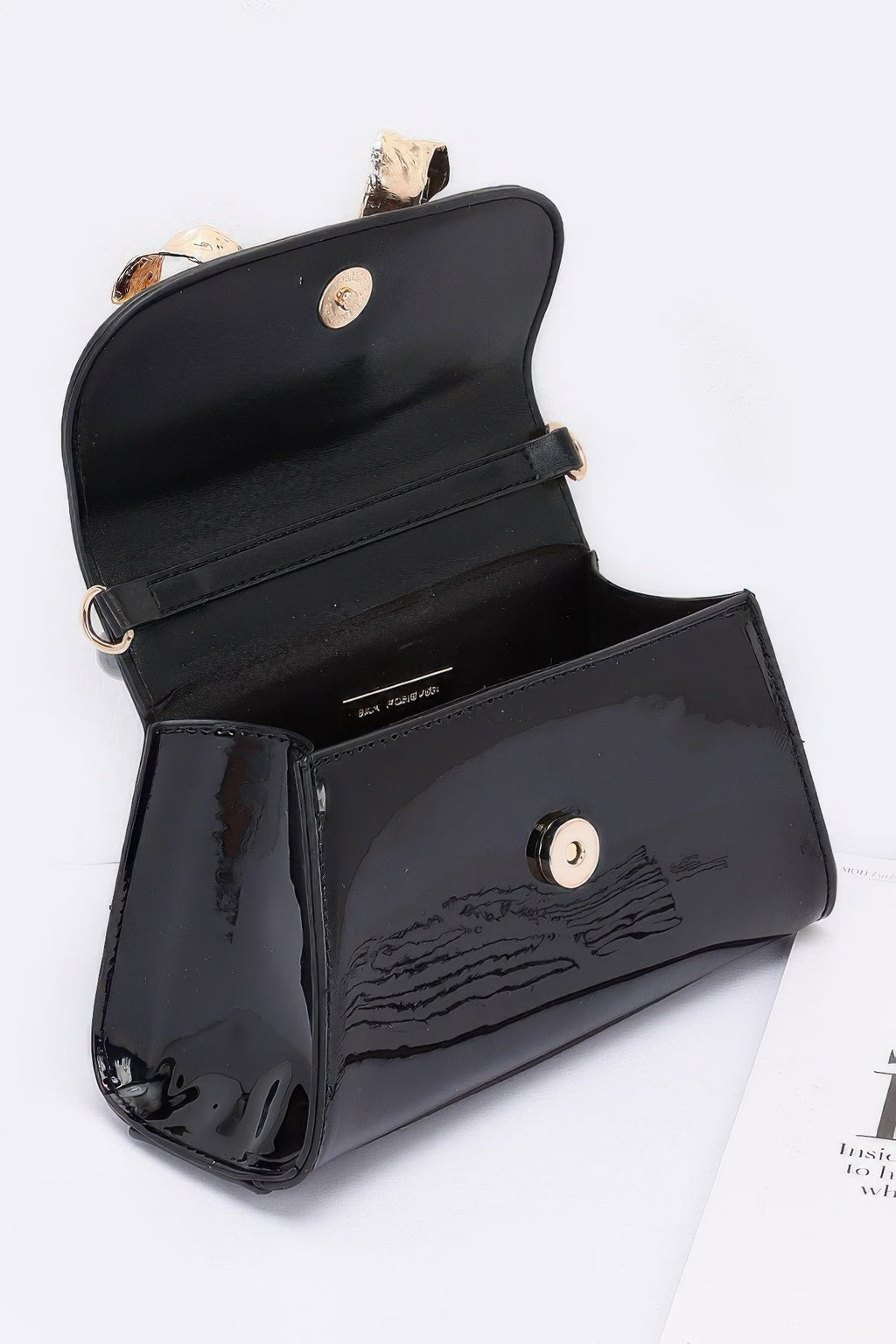 Faux Leather Metal Ribbon Top Handle Bag