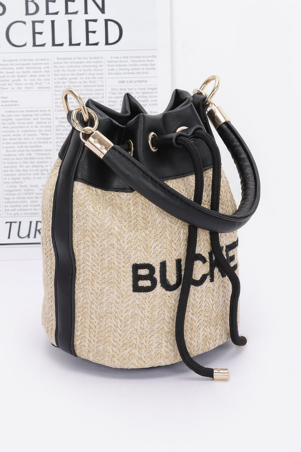 Faux Straw Bucket Bag