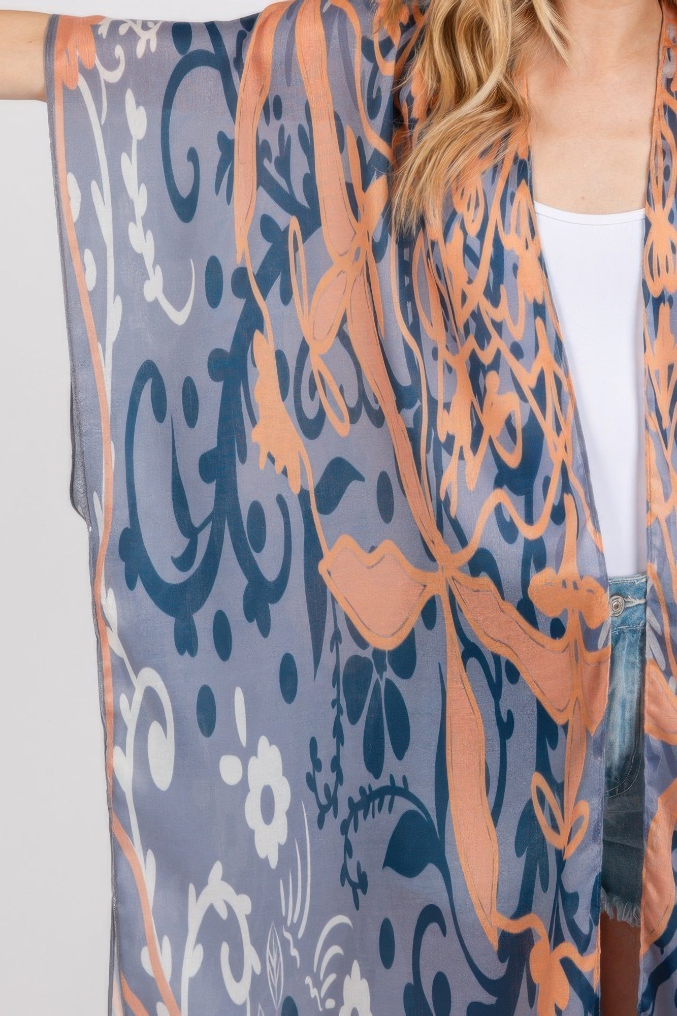 Boho Print Open Front Long Kimono