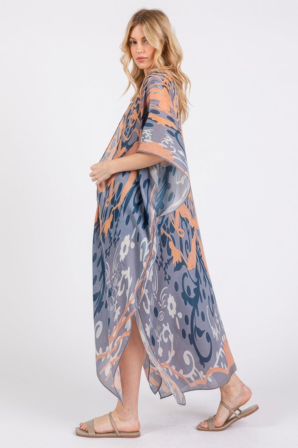 Boho Print Open Front Long Kimono