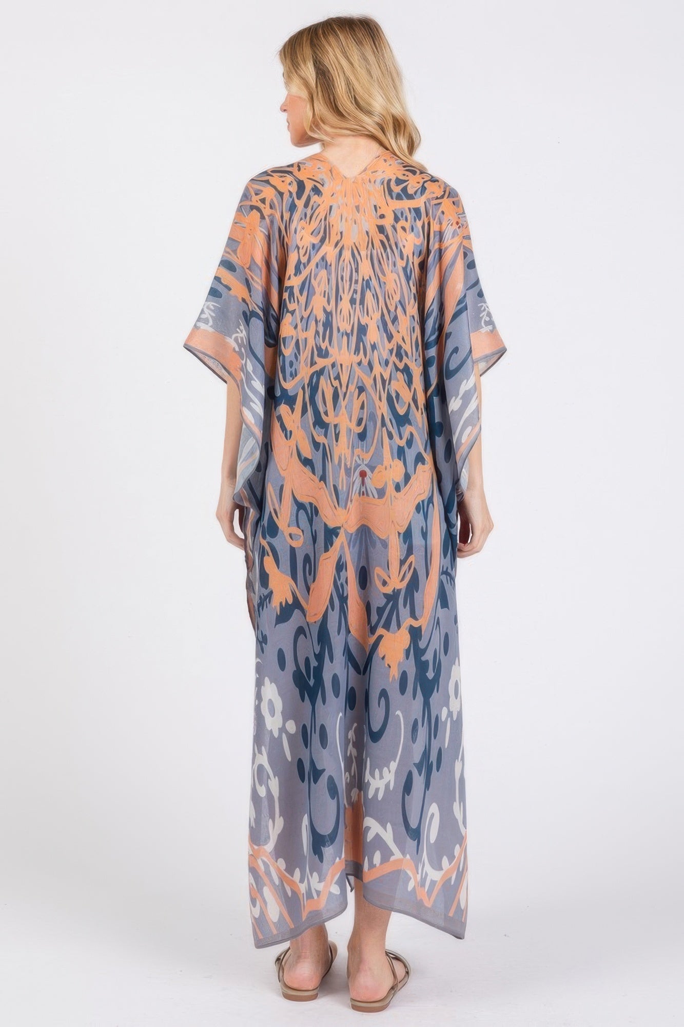 Boho Print Open Front Long Kimono
