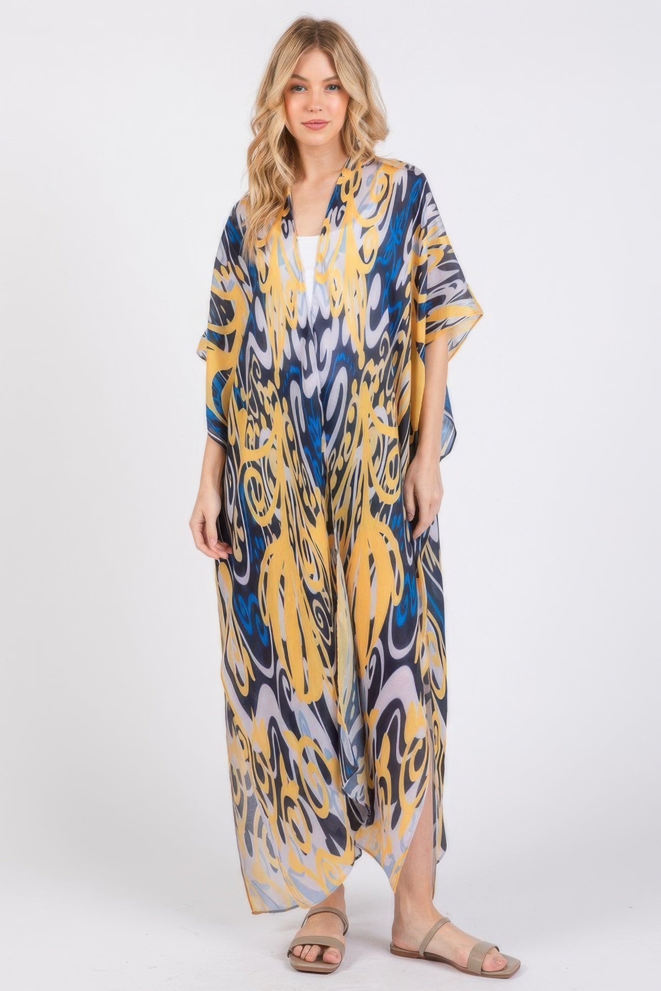 Boho Print Open Front Long Kimono