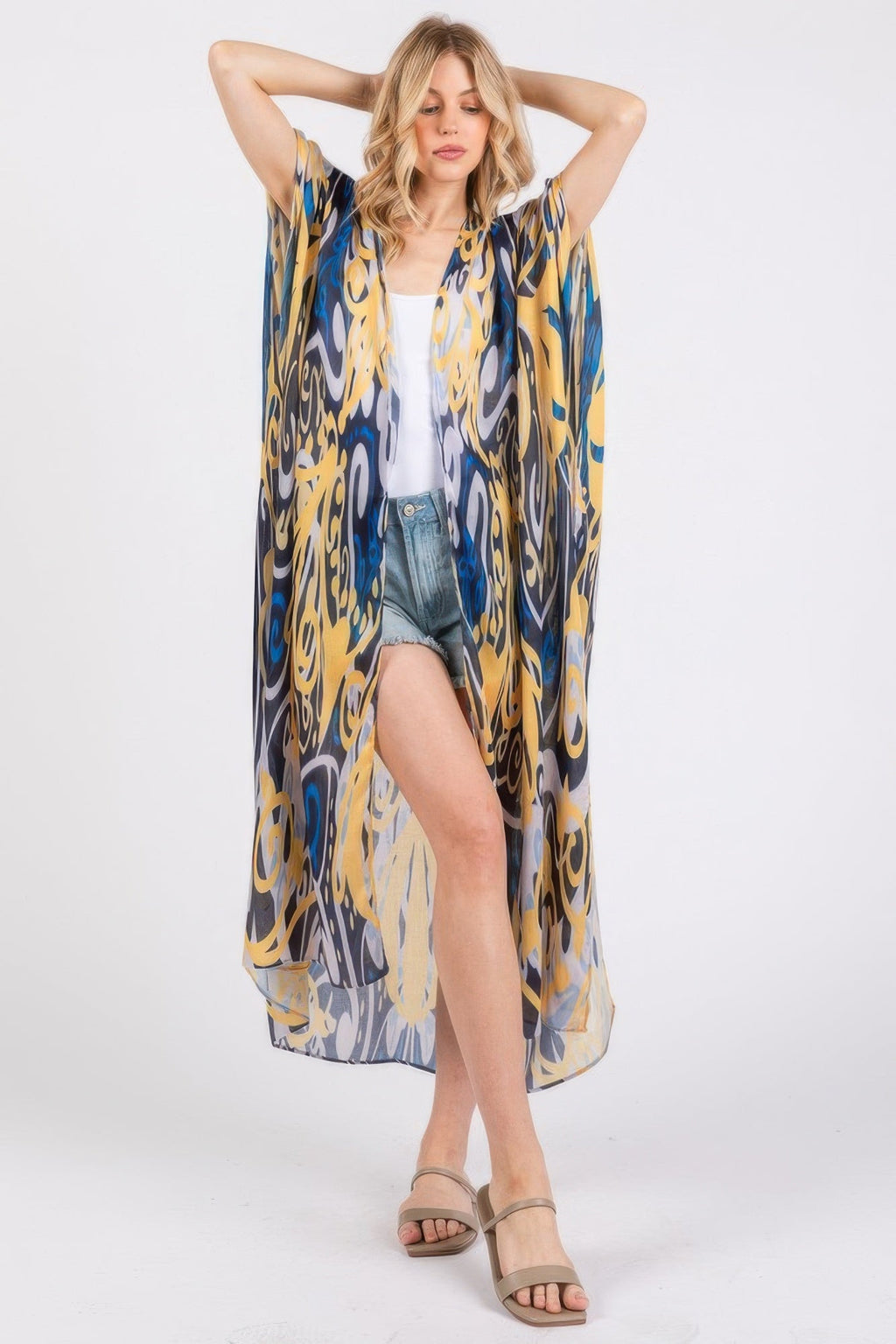 Boho Print Open Front Long Kimono