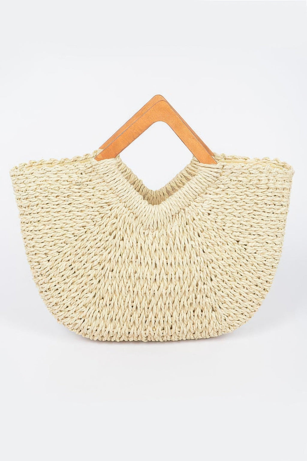 Faux Straw Wood Handle Tote Bag