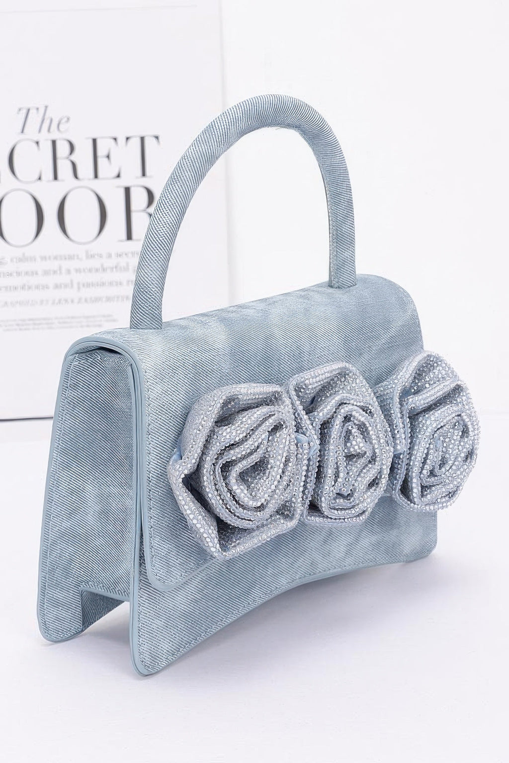Faux Leather Rhinestone Hot Fix Flower Bag